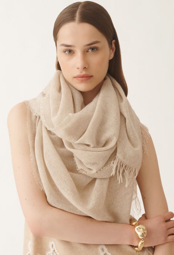 Fabiana Filippi Silk cashmere scarf with lurex, butter WHITE SAD215A881L8010000