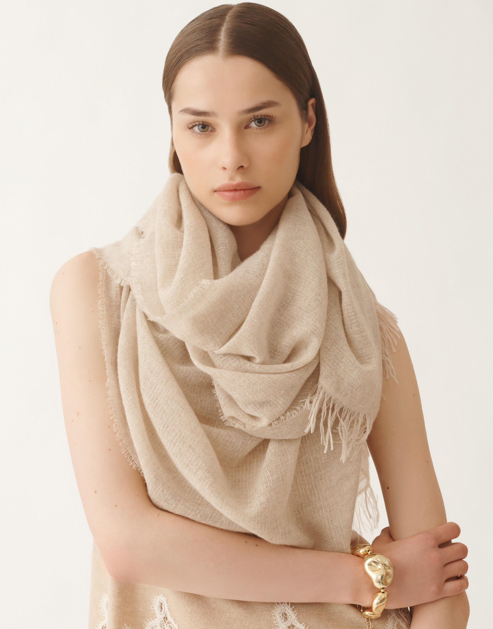 Fabiana Filippi Silk cashmere scarf with lurex, butter WHITE SAD215A881L8010000