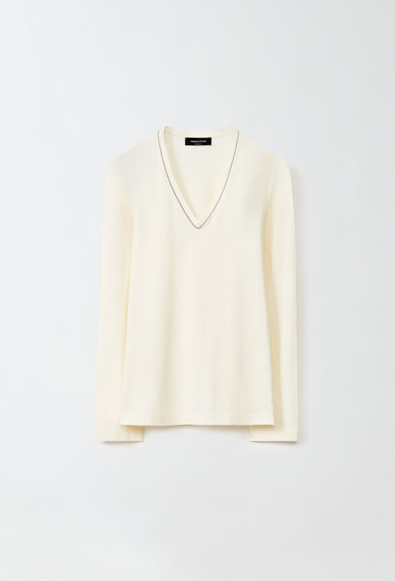 Fabiana Filippi Jersey T-shirt, raffia WHITE JED224F606SK000000