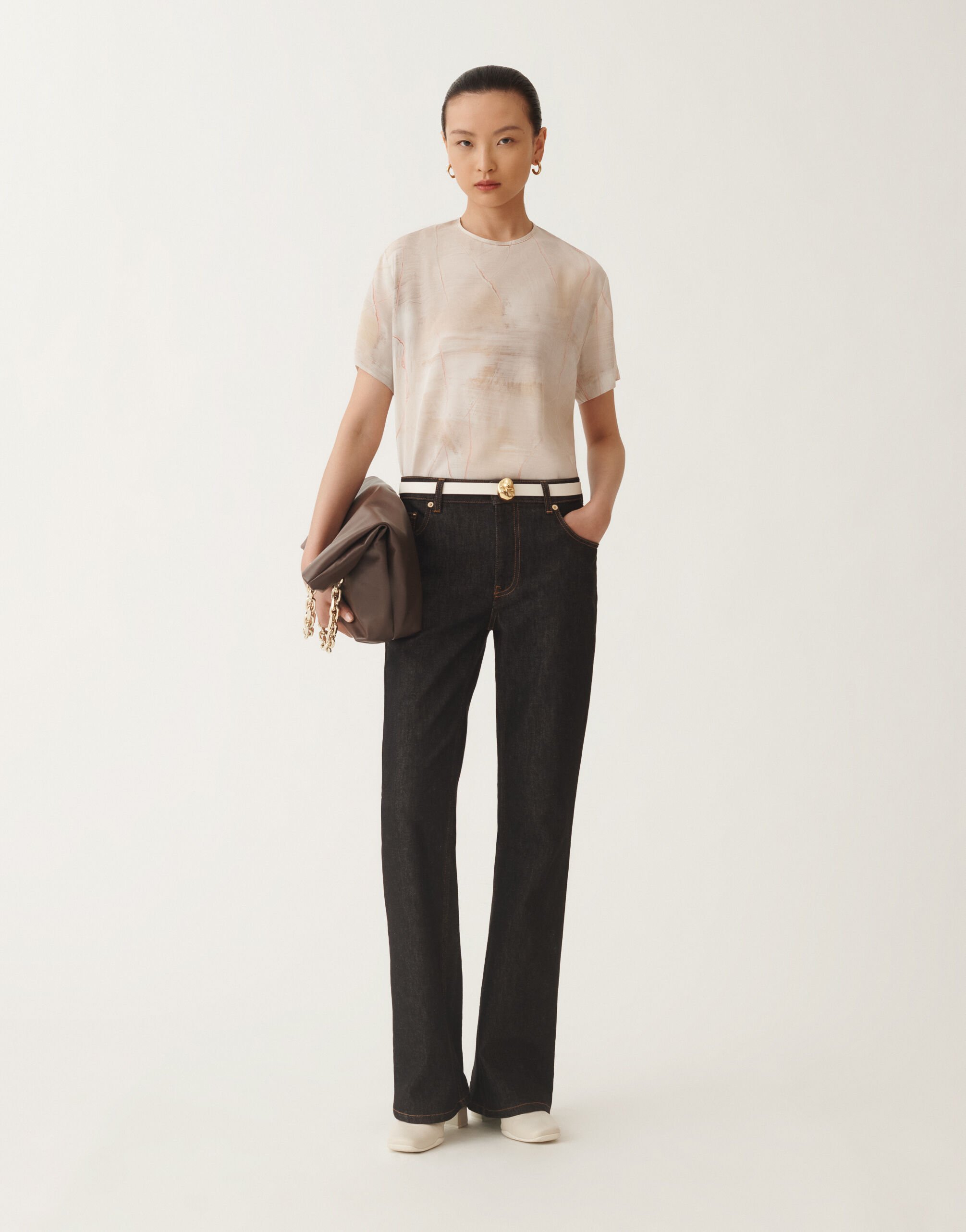 Fabiana Filippi Haut en crêpe de Chine imprimé, beurre, érable et pivoine BEIGE TPD215F304L5290000