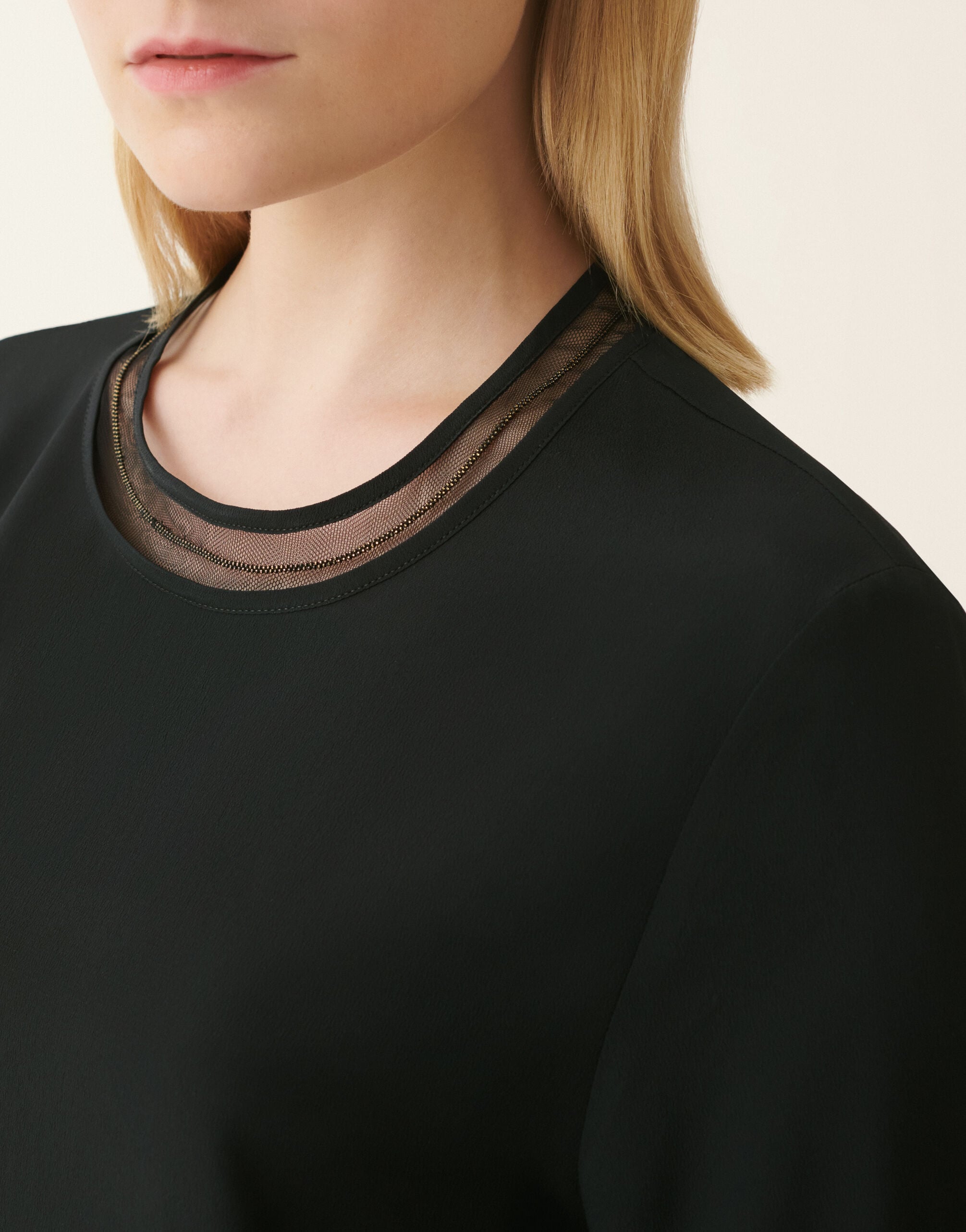 Short-sleeve crêpe de chine top, black Fabiana Filippi Short-sleeve crêpe de chine top, black Black TPD226F289L7750000