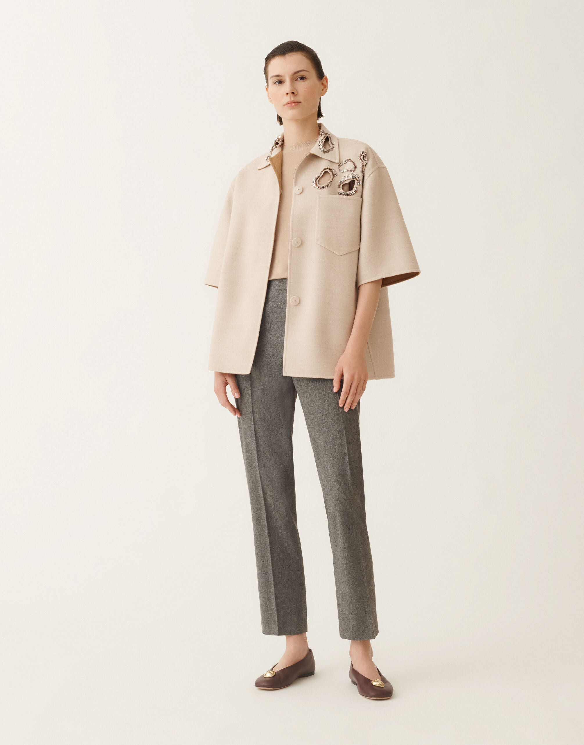 Fabiana Filippi Double wool shirt jacket, rope and wicker BEIGE CTD215F306L5530000