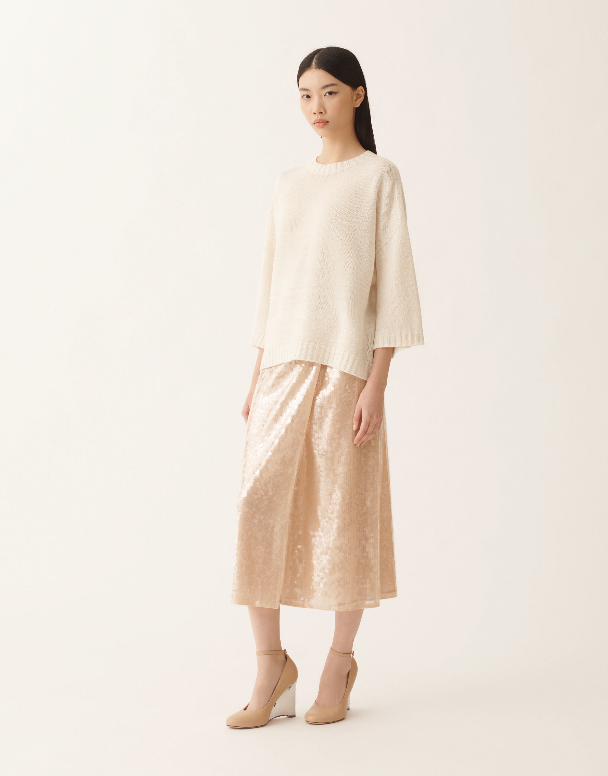 Fabiana Filippi Platinum t-shirt with lurex, raffia White MAD266F019L8970000