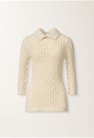 Fabiana Filippi Cotton tape-knit sweater with sequins, butter BUTTER MAD276F557M1020000