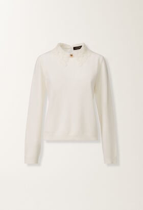 Fabiana Filippi Platinum sweater with macramé lace, raffia WHITE MAD215F048L5900000