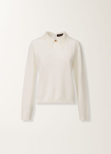 Fabiana Filippi Pullover aus Platinum mit Makramee-Spitze, bastfarben Weiß MAD215F048L5900000