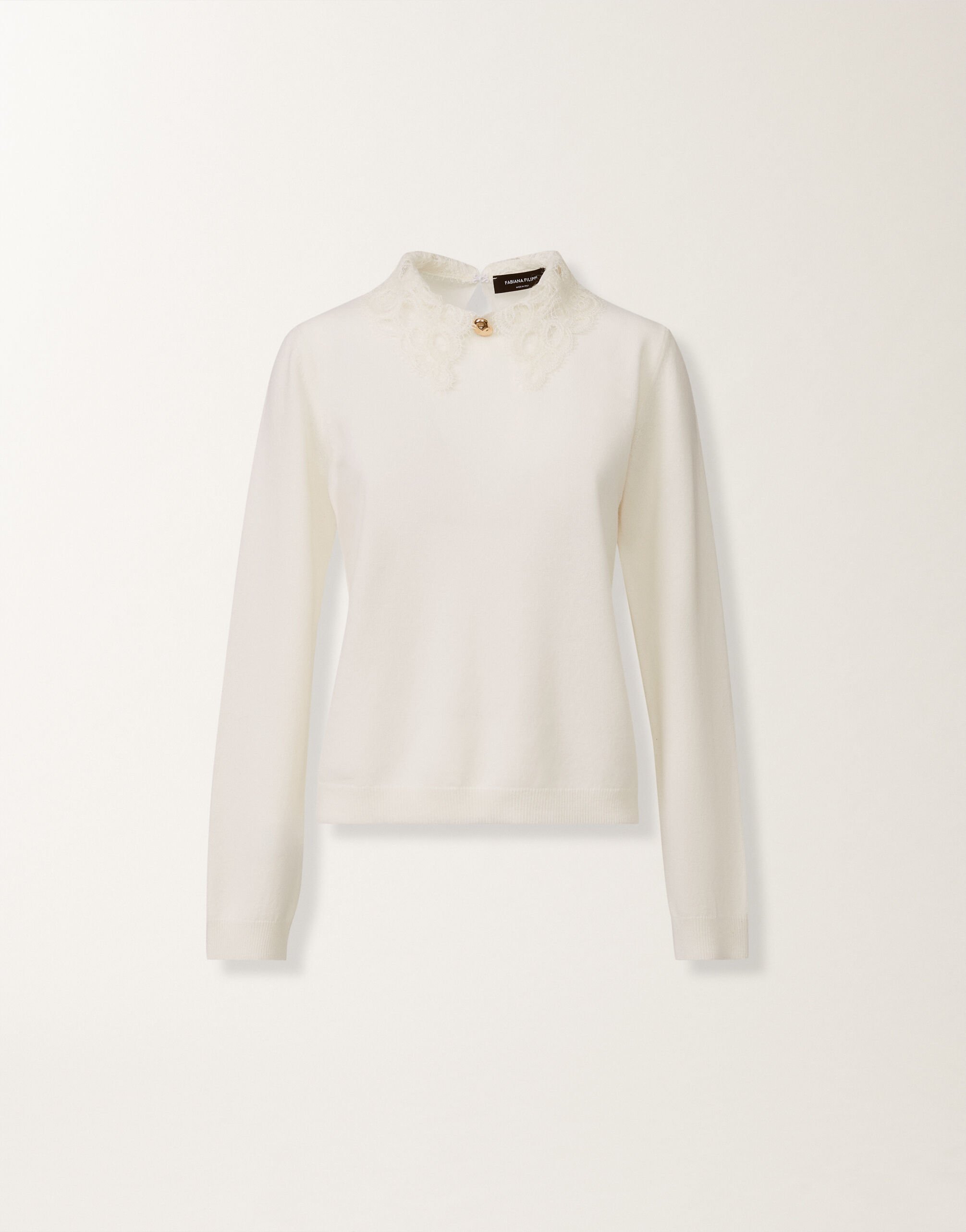 Fabiana Filippi Pullover aus Platinum mit Makramee-Spitze, bastfarben Weiß MAD215F048L5900000