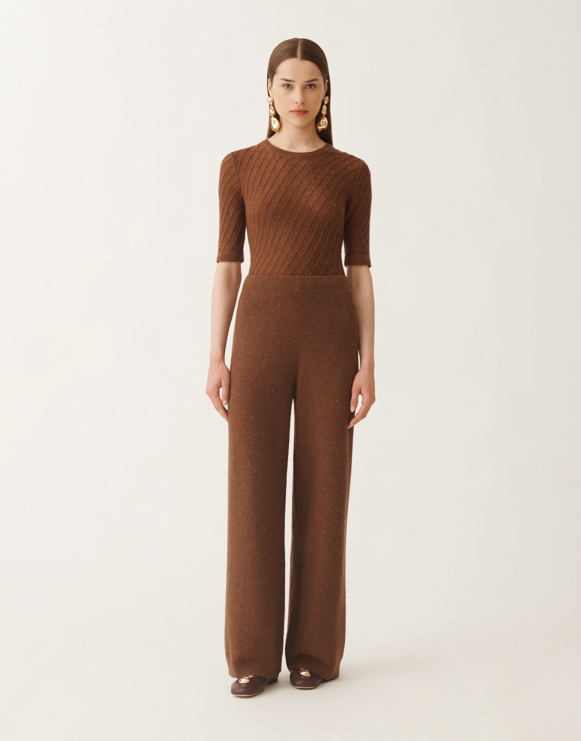 Fabiana Filippi Hose aus Wolle und Seide mit Pailletten, mahagonibraun Braun PAD215F391D2960000