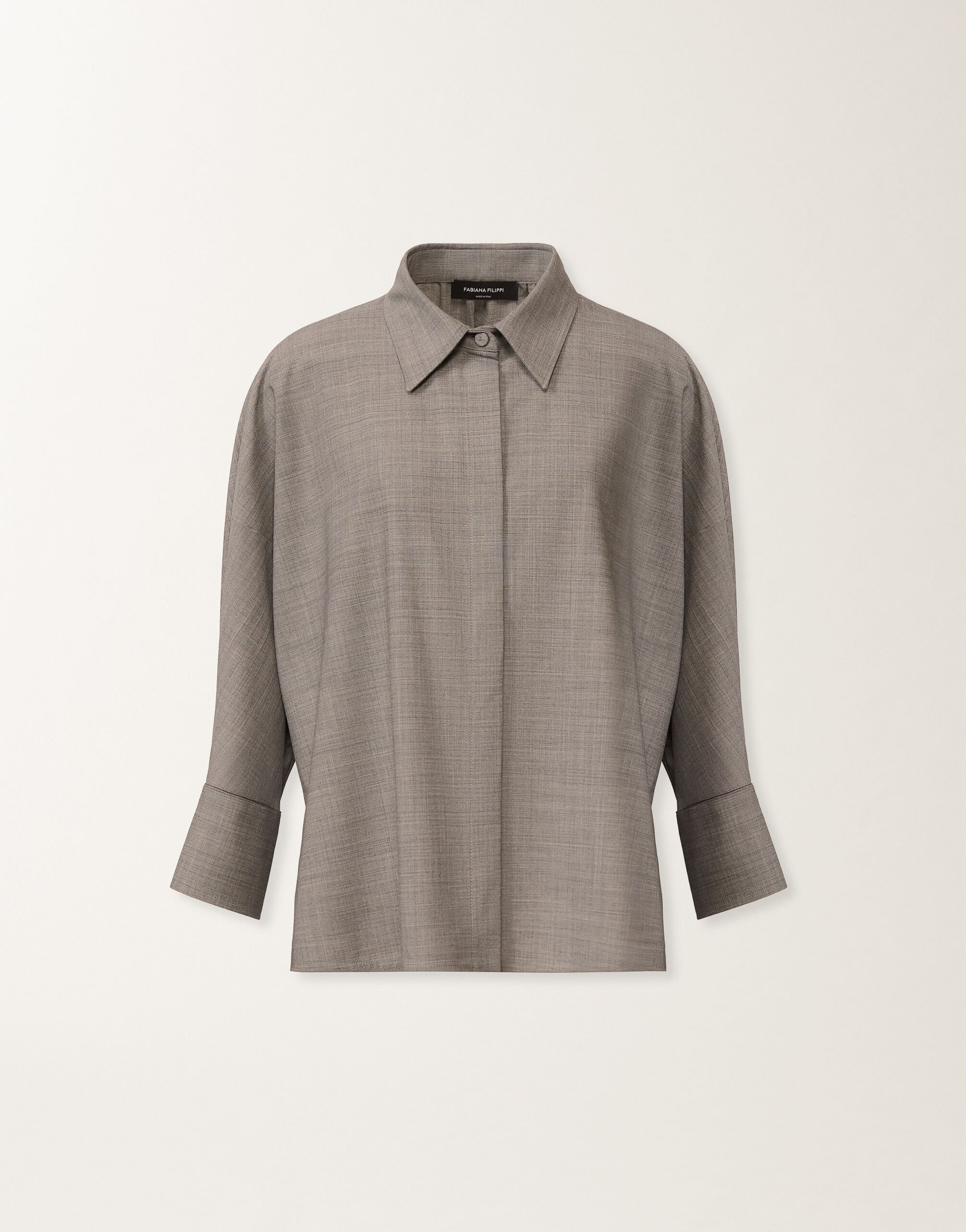 Fabiana Filippi Camicia cropped in fresco lana bistretch, roccia melange Grigio CAD266F309L7710000