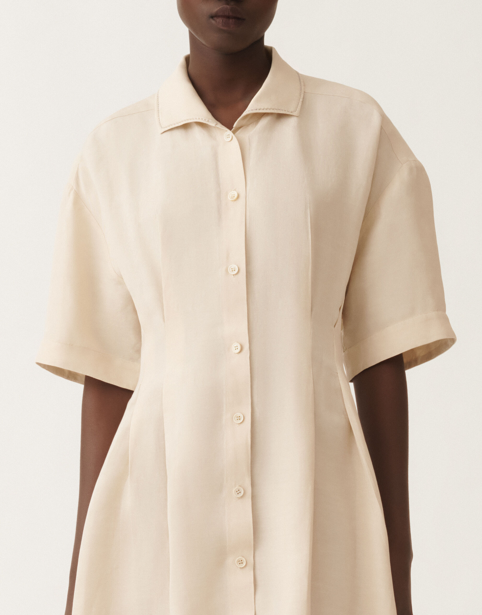 Linen and viscose shirt dress, light sand for Women