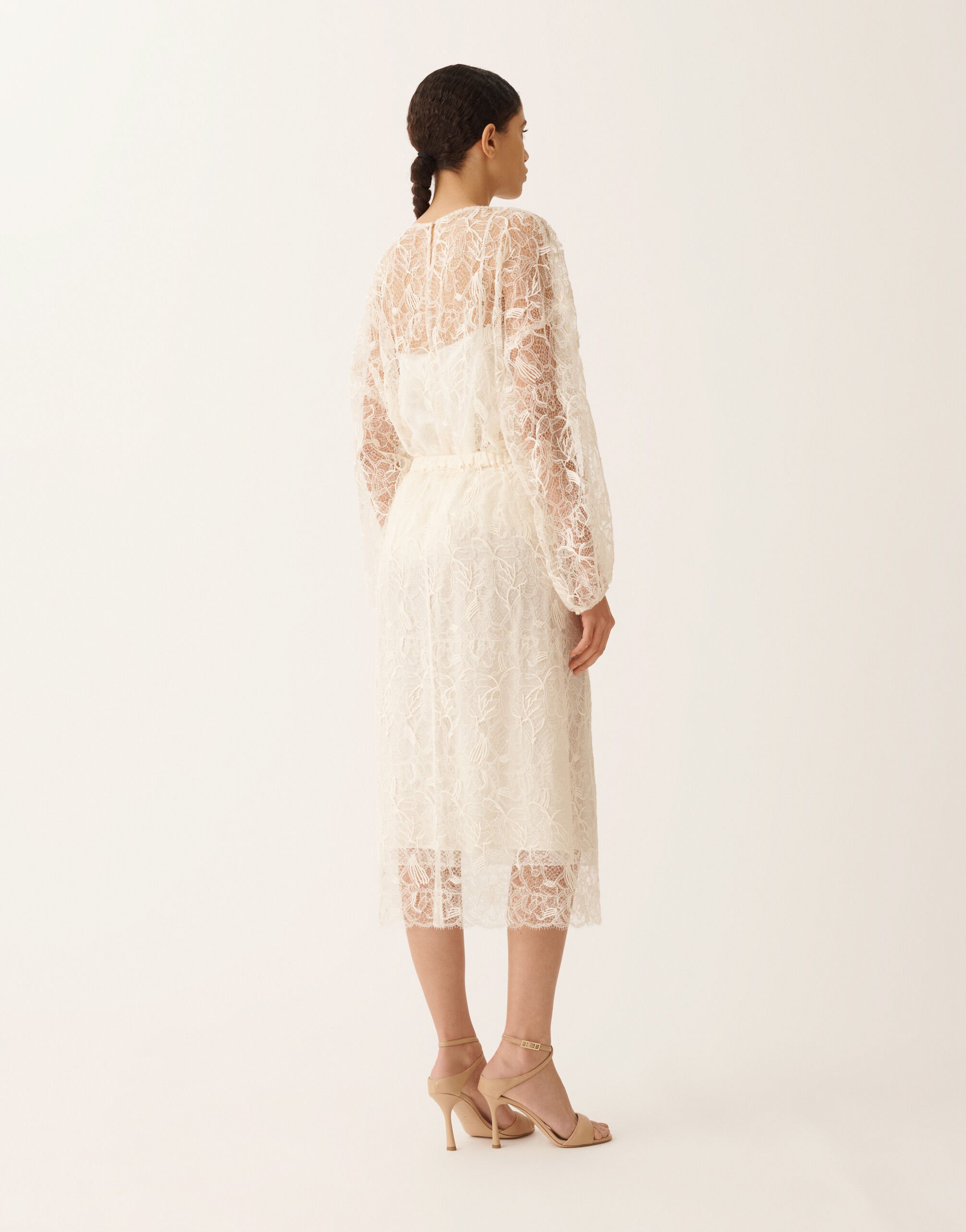 Midi skirt in lace, butter for Women | Fabiana Filippi®