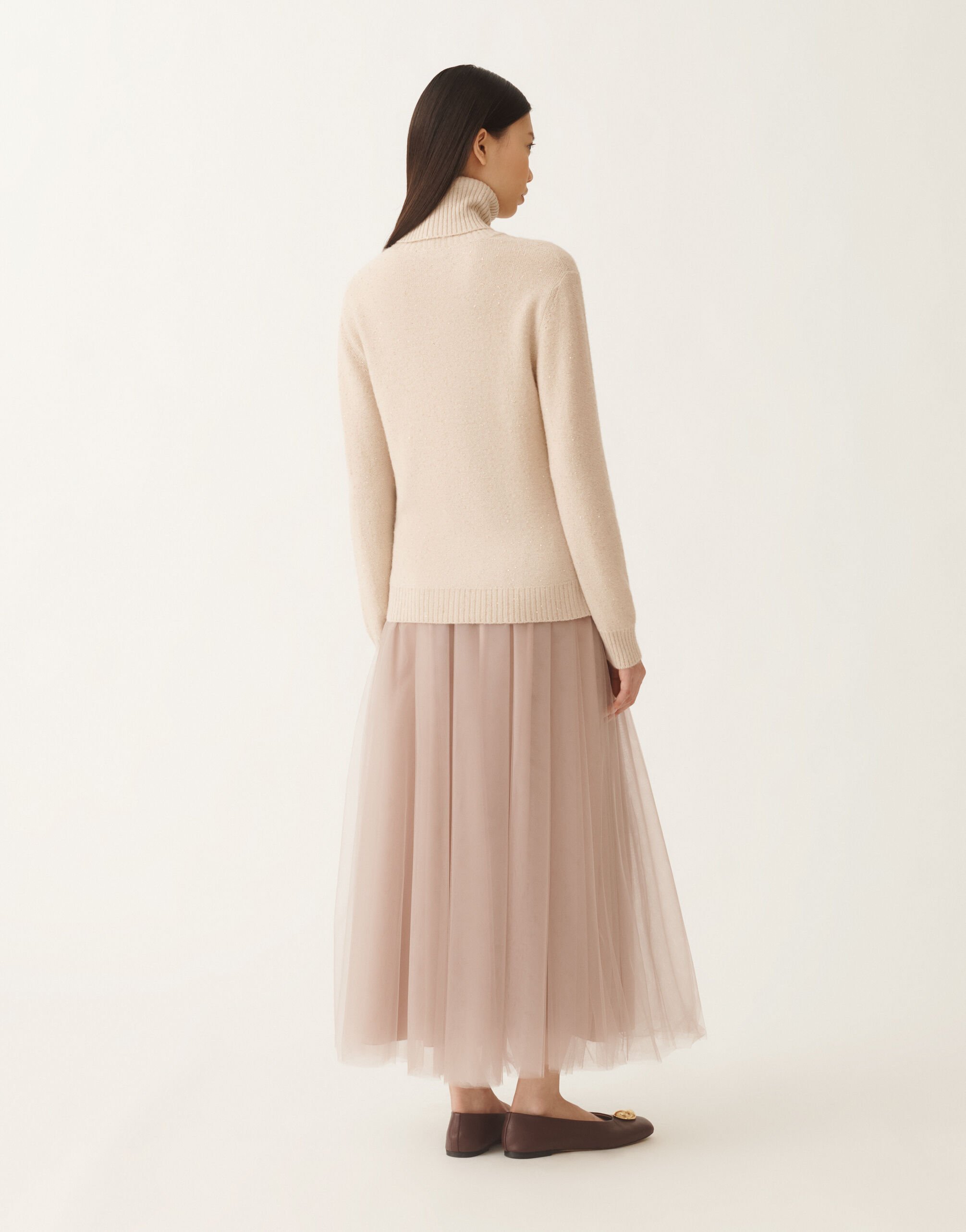 Fabiana Filippi Pullover aus Wolle und Seide mit Pailletten, seilbraun Beige MAD215F066D2960000