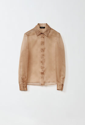 Fabiana Filippi ORGANZA BASIC SHIRT WITH GALASSIA EMBROIDERED COLLAR GREEN CAD214F267D6140000