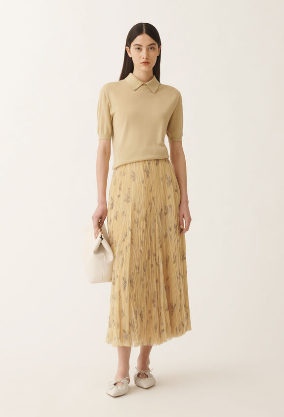 Fabiana Filippi Pleated tulle skirt with painted botanical print, canary CANARY GND275F845L3870000