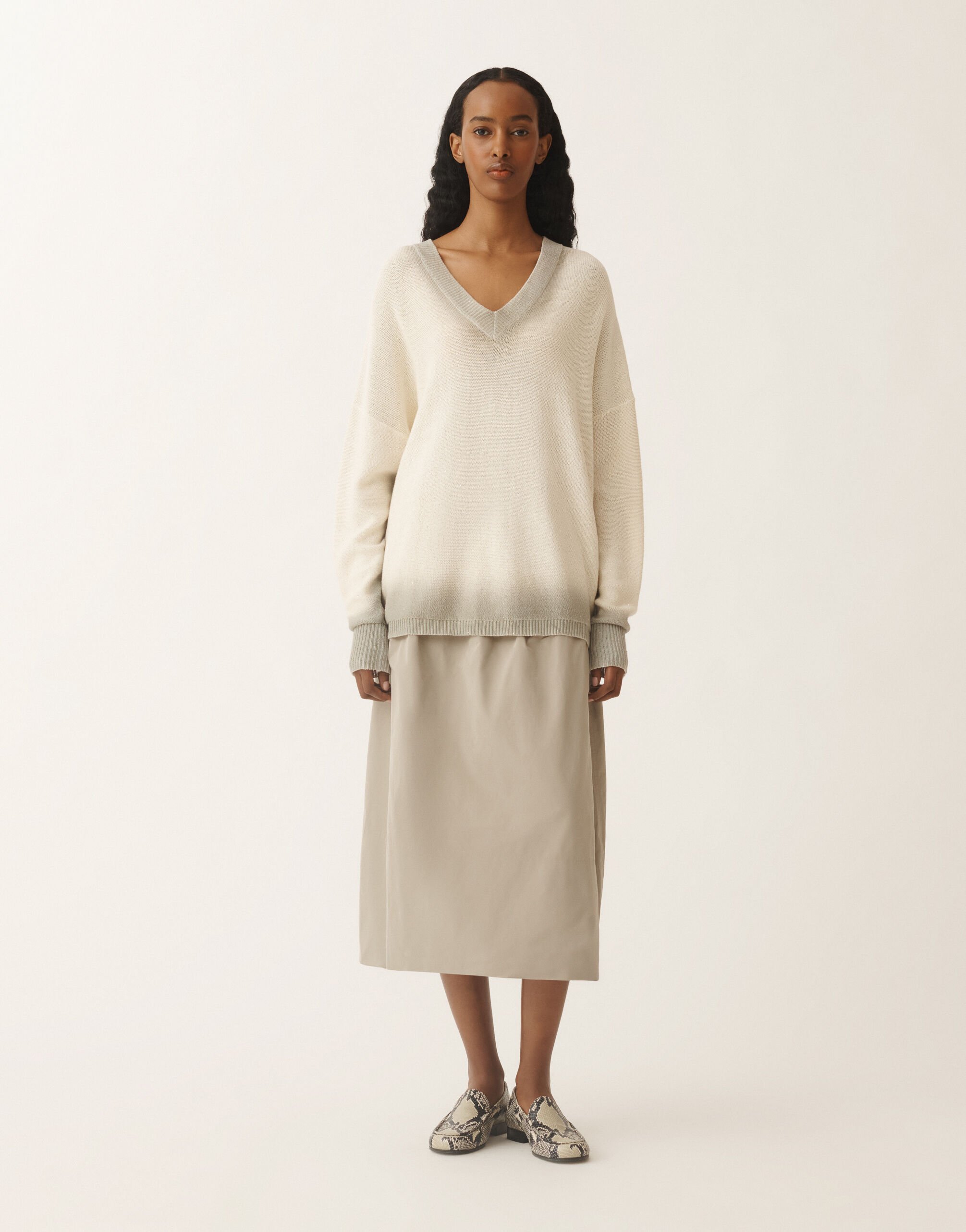 FABIANA FILIPPI コットン編みニット Cotton and linen sweater with sequins, white for Women