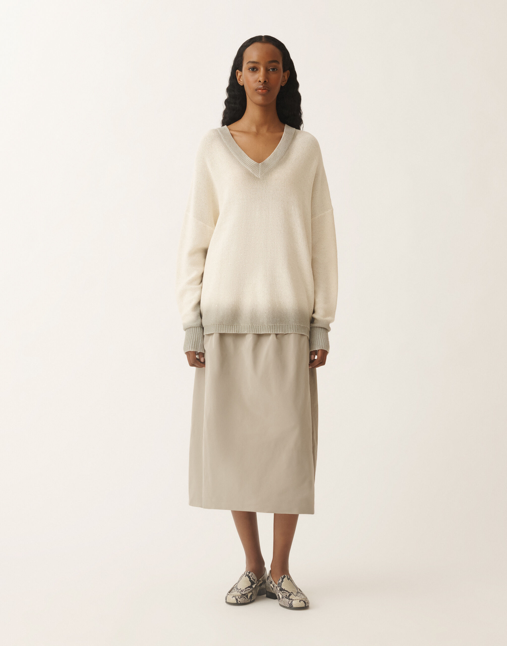Fabiana Filippi Cotton and linen sweater with sequins, white WHITE MAD275F531L3820000