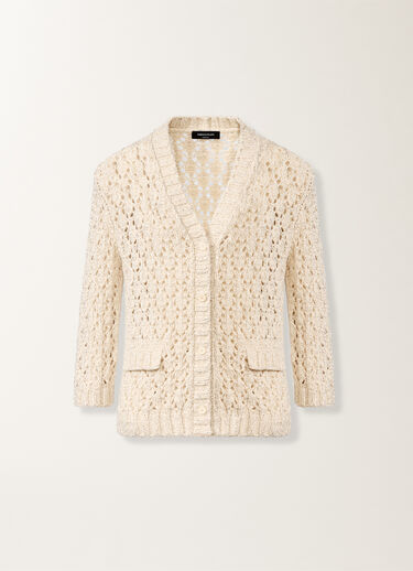 Fabiana Filippi Cotton tape cardigan with sequins, in cream BUTTER MAD276F559M1020000