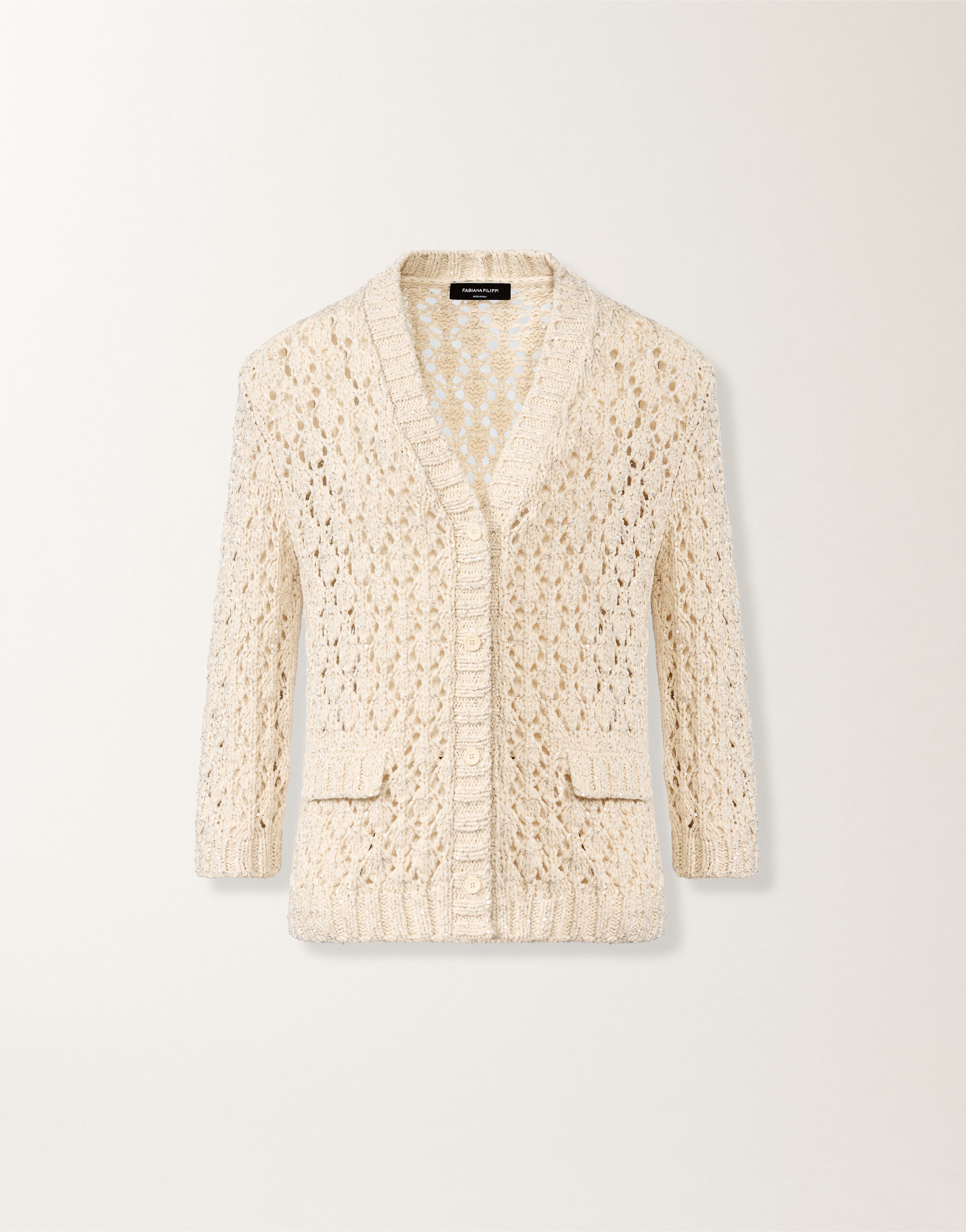 Fabiana Filippi Cotton tape cardigan with sequins, in cream BUTTER MAD276F559M1020000