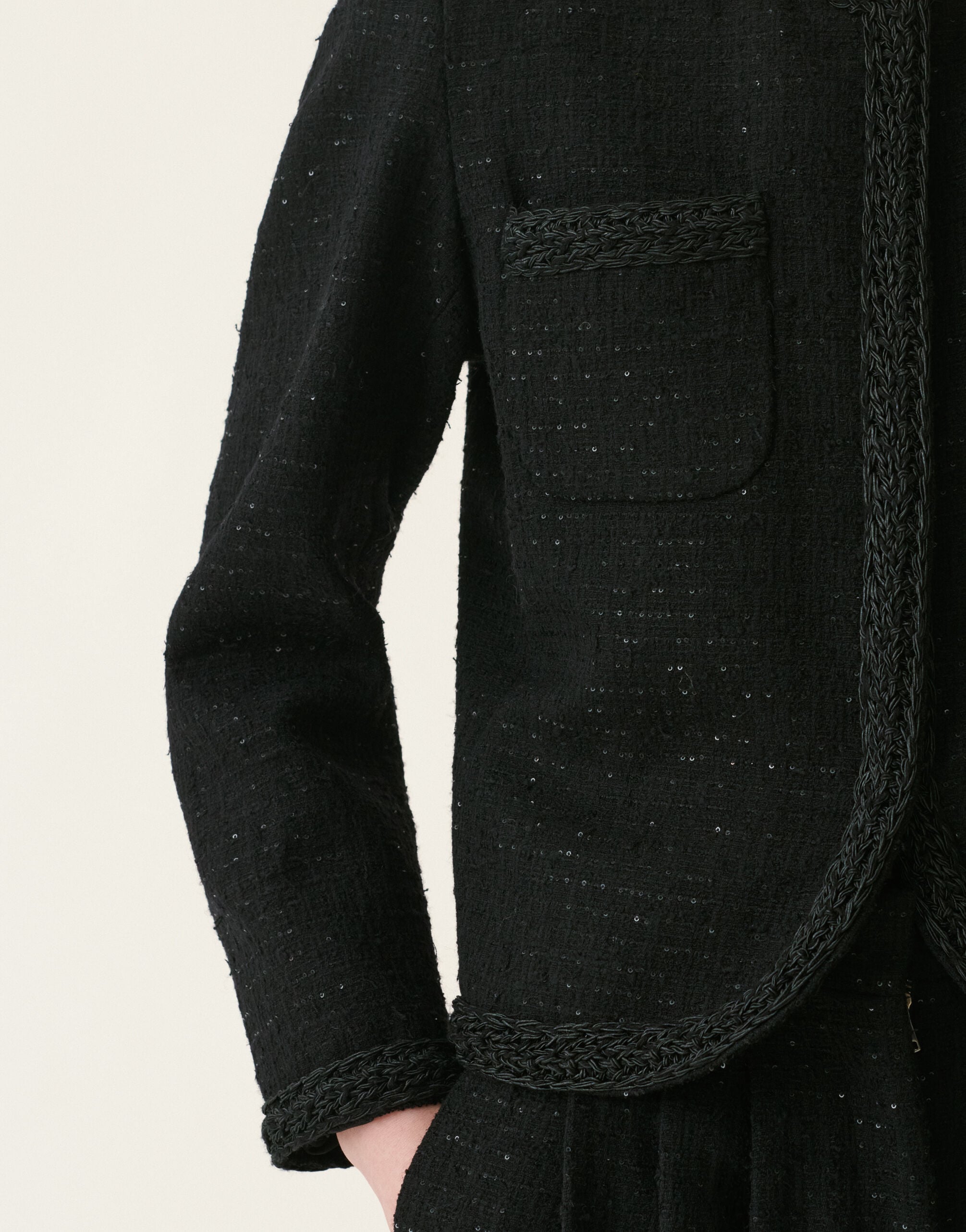 Fabiana Filippi Sequin fabric crewneck jacket, black Black GCD226F626M3770000