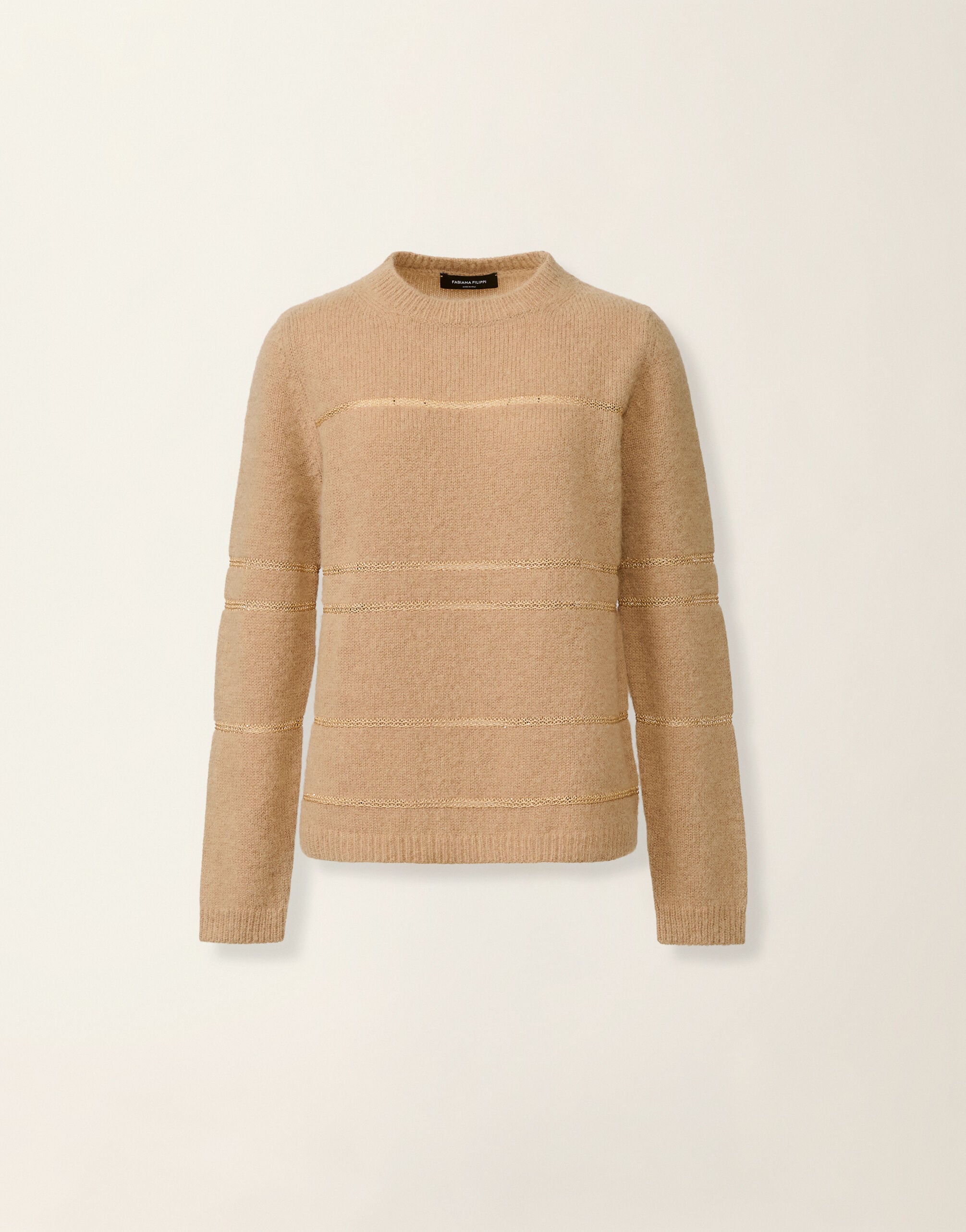 Platinum and mohair striped sweater, beech Fabiana Filippi Platinum and mohair striped sweater, beech Beech MAD226F438M4770000