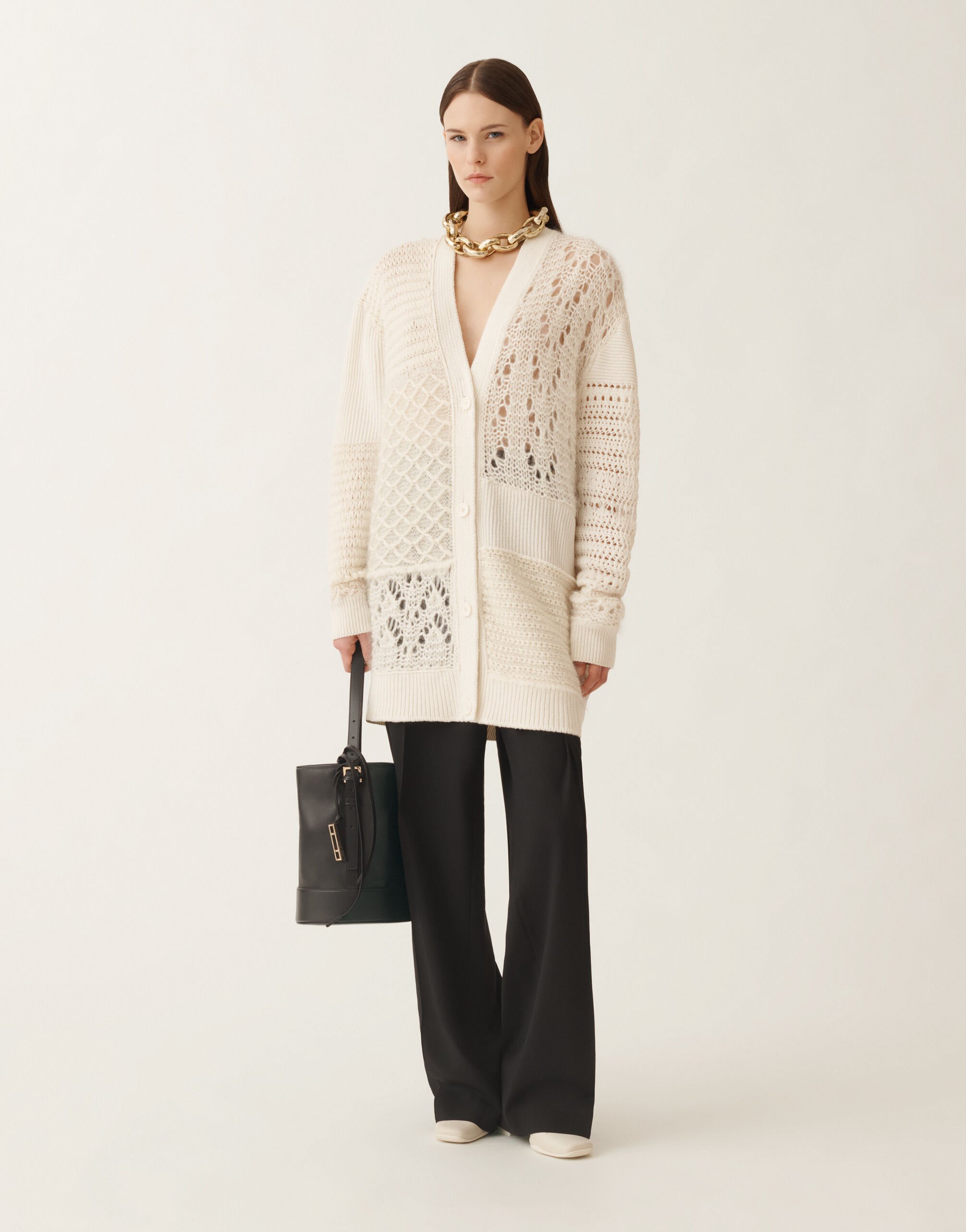 Fabiana Filippi Cardigan in Platinum and mohair, raffia White MAD225F523L7130000