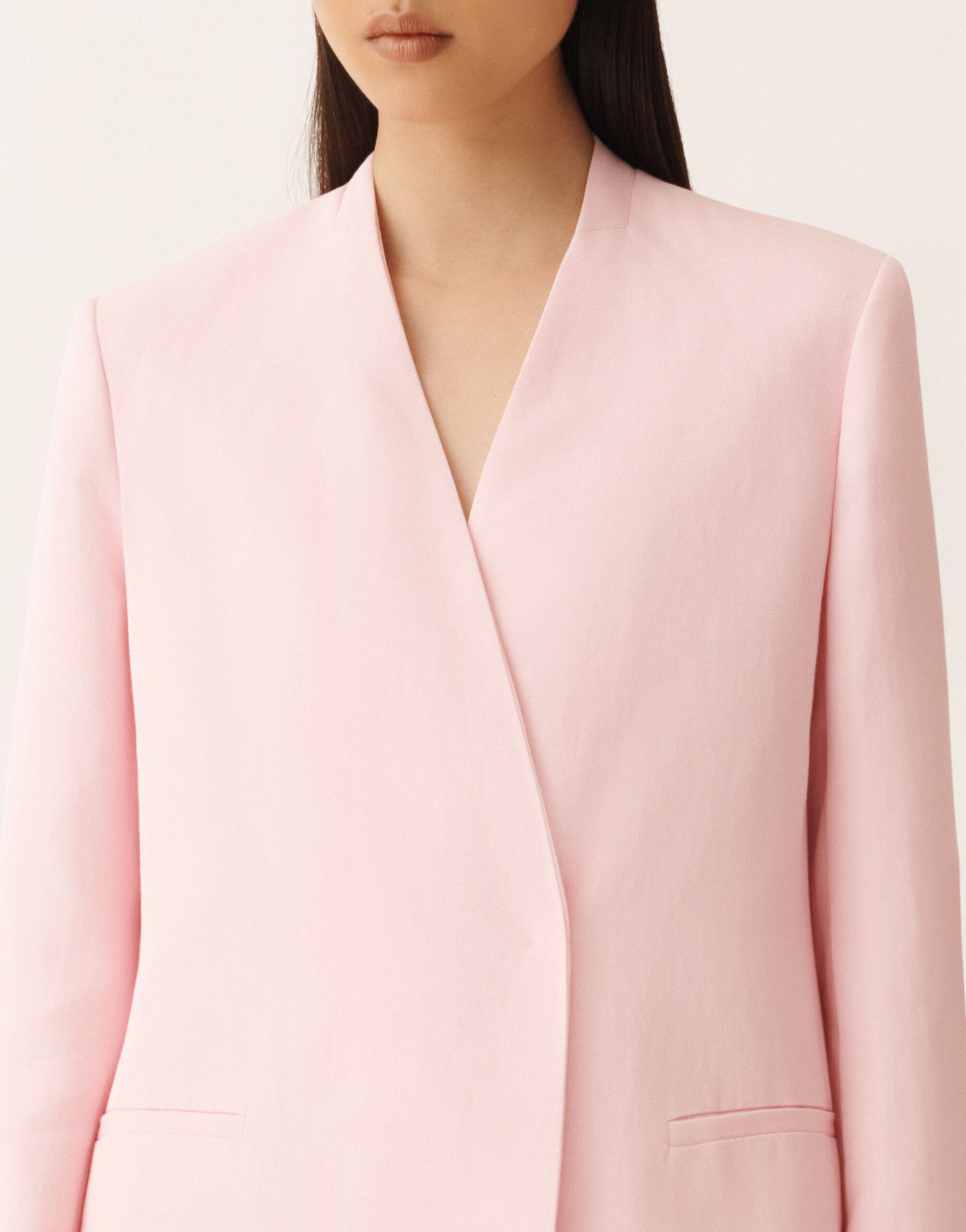 Long jacket in fluid linen and viscose, petal pink for Women
