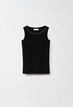 Fabiana Filippi BASIC RIBBED JERSEY TANK TOP WITH MAROCAIN COLLAR BLACK JED273W150H3490000