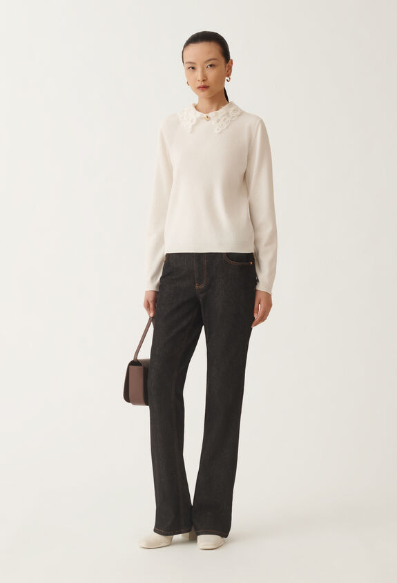 Fabiana Filippi Platinum sweater with macramé lace, raffia WHITE MAD215F048L5900000
