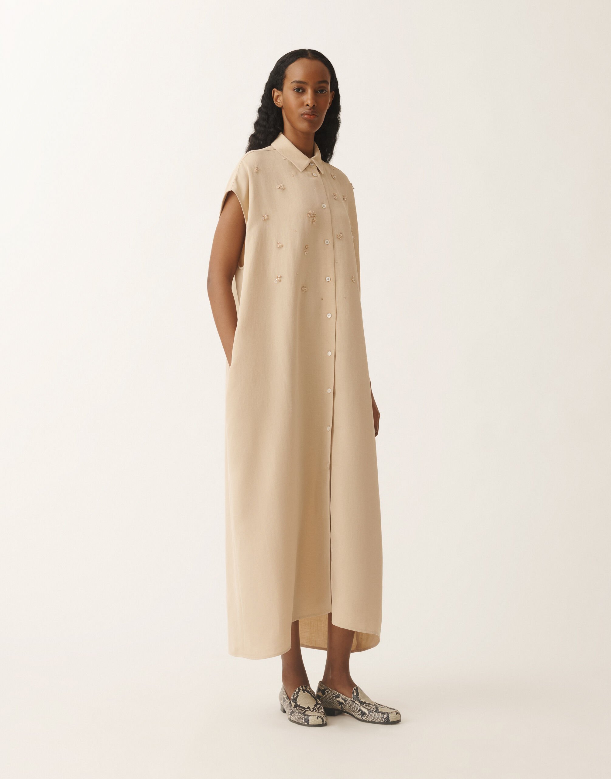 Fabiana Filippi Linen and viscose shirt dress, sand SAND ABD275F655L3720000