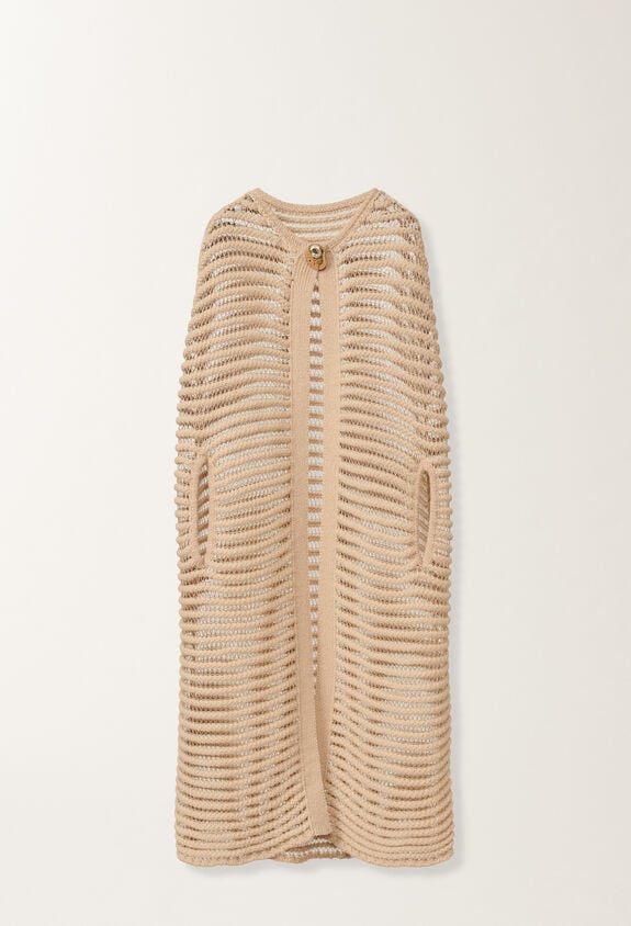 Fabiana Filippi Long cape in camel, albino and gold lurex BROWN MAD215F095L5200000
