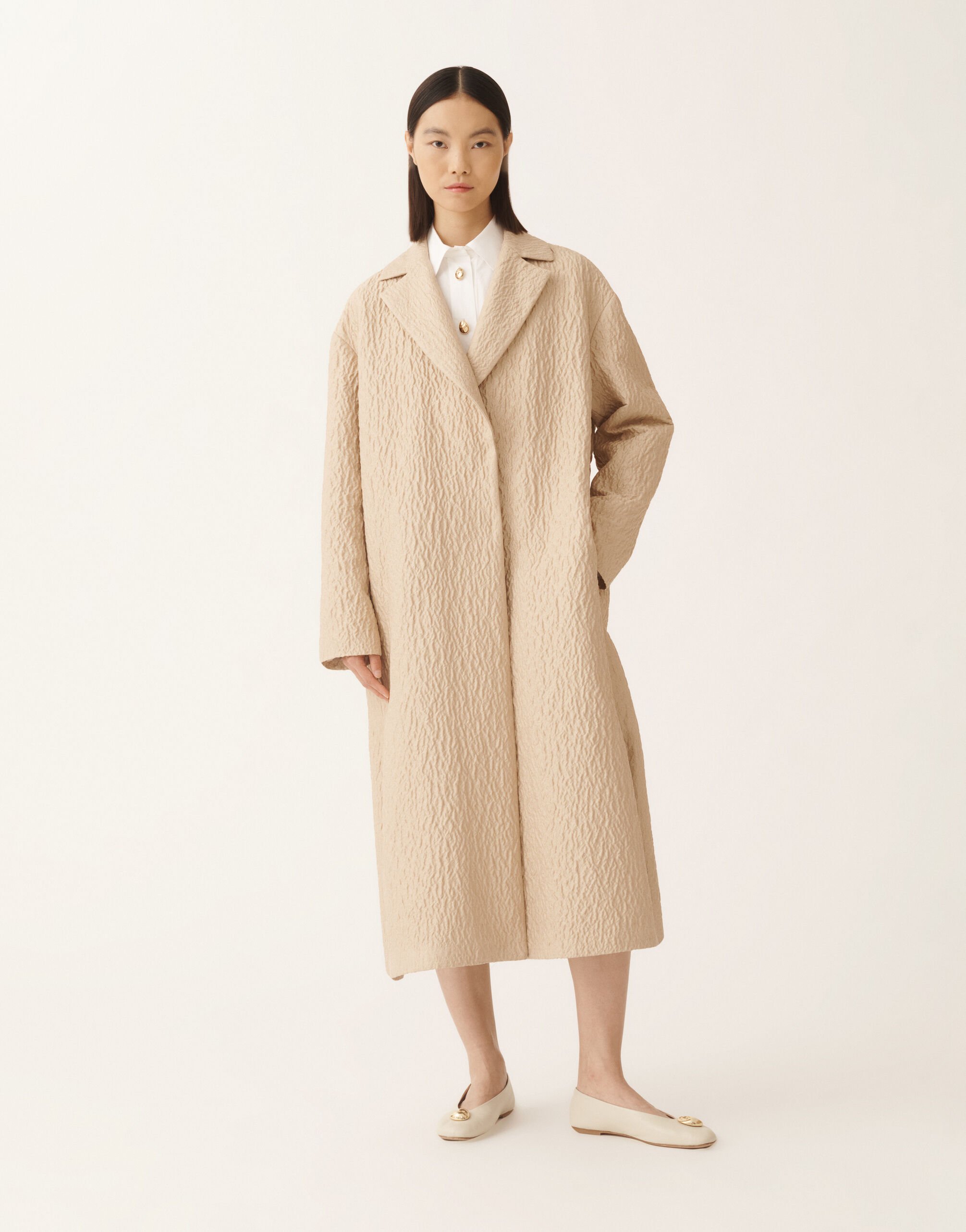 Fabiana Filippi Embossed jacquard coat, cord Beige CTD225F715D9270000