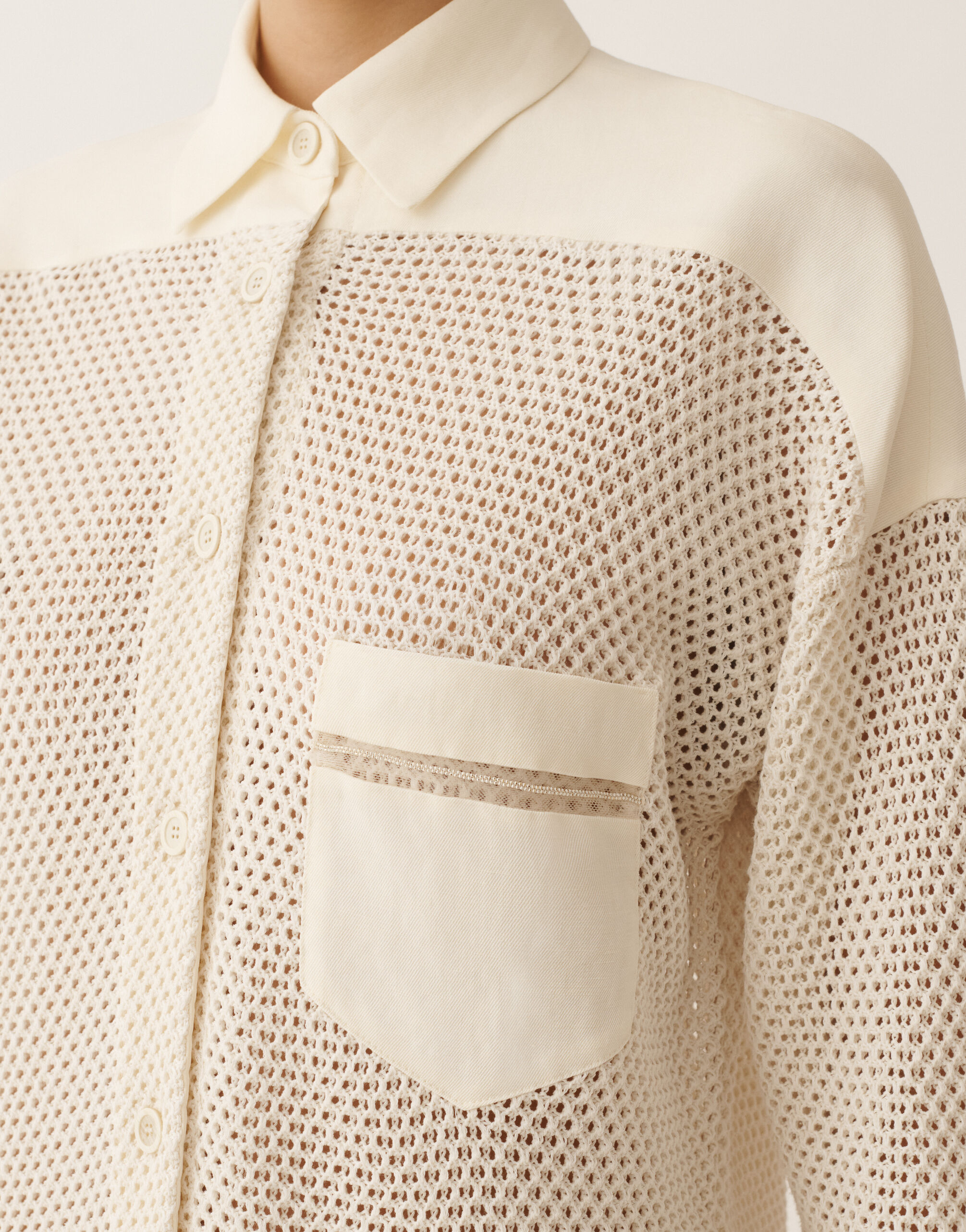 Shirt in organic cotton with lustrous viscose, butter for Women