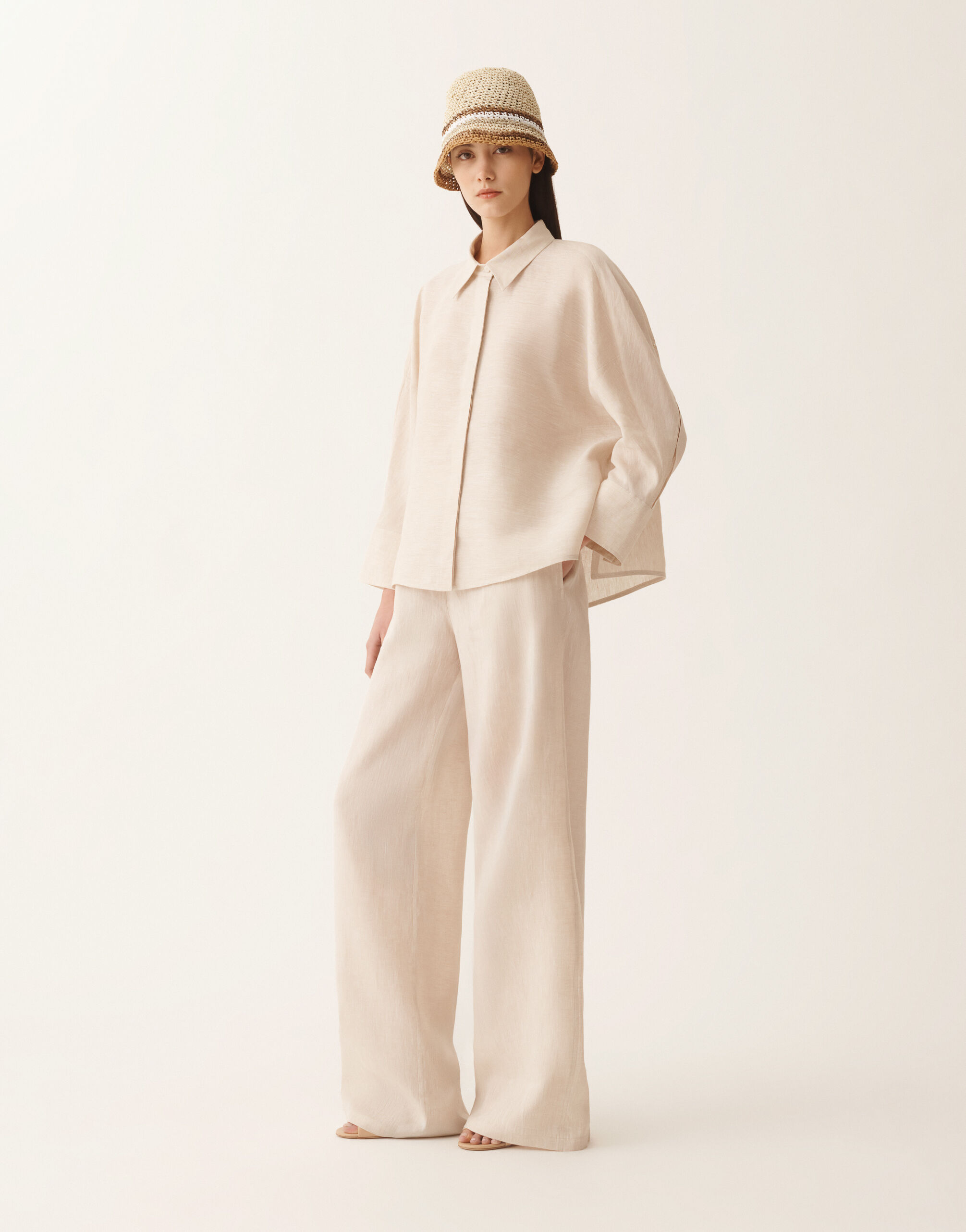 Cropped shirt in natural linen canvas for Women | Fabiana Filippi®