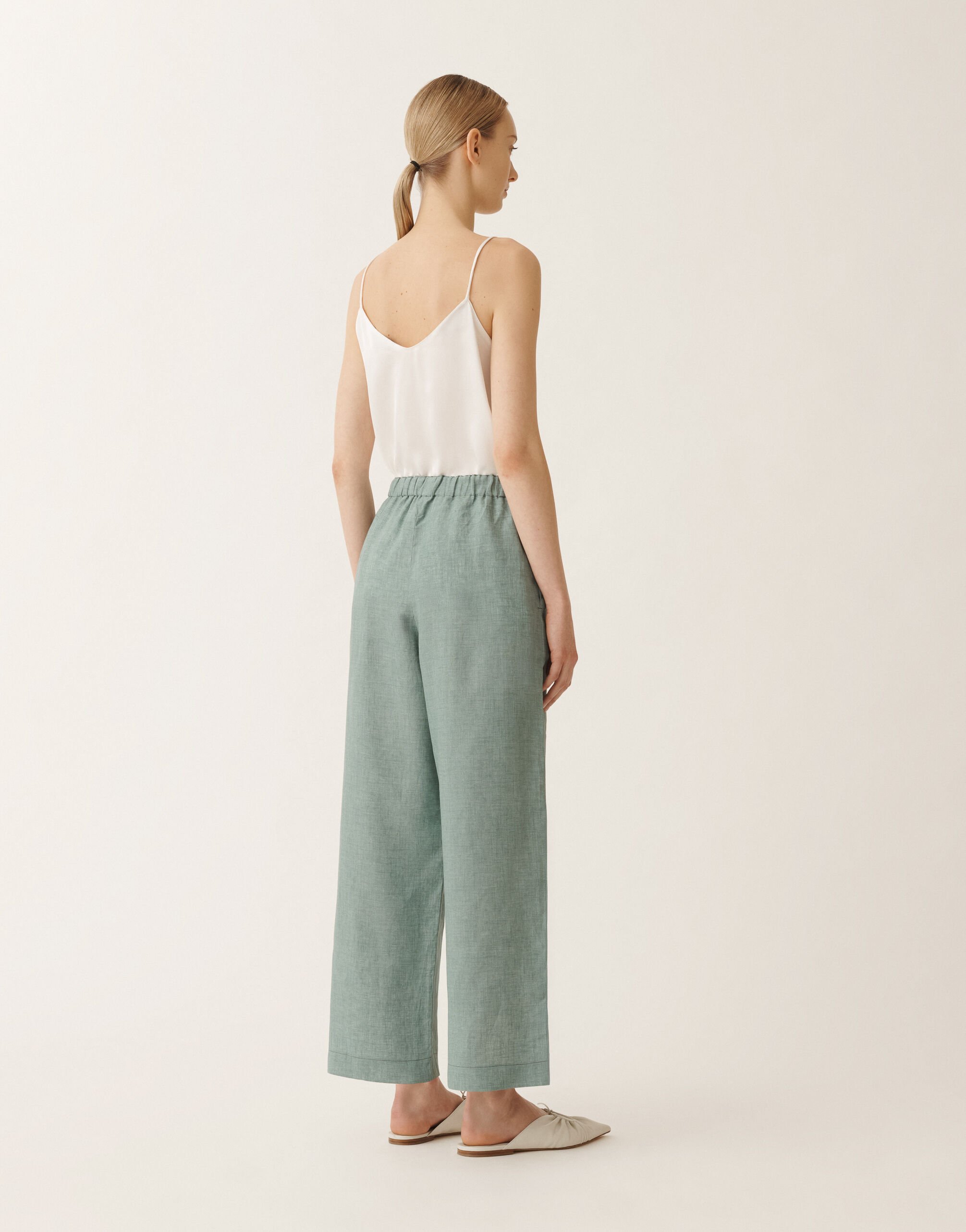 Fabiana Filippi Trevi linen canvas trousers, teal TURQUOISE PAD275F310D8350000