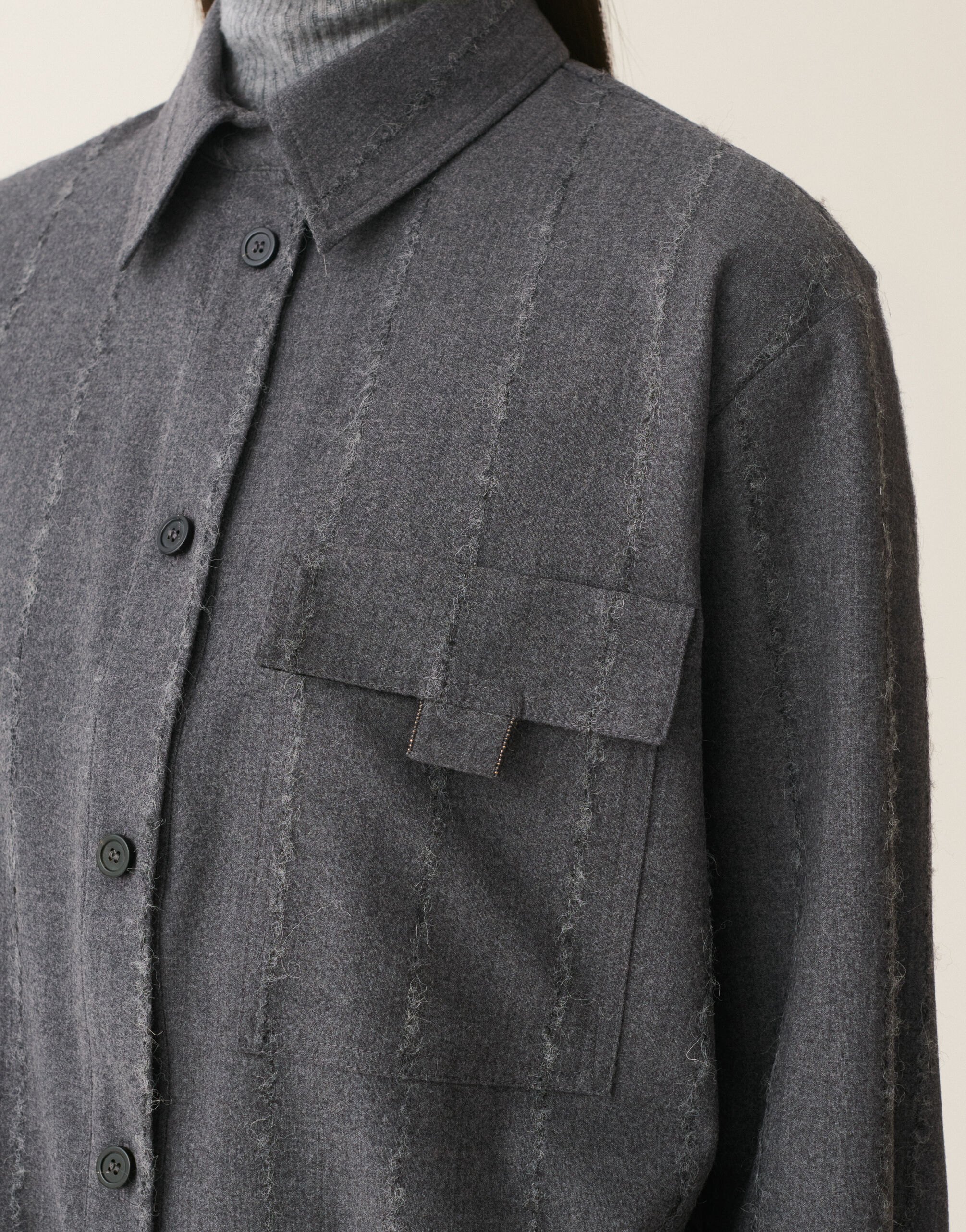 Fabiana Filippi Pinstriped flannel bomber-style shirt, charcoal Charcoal CAD226F704M4130000