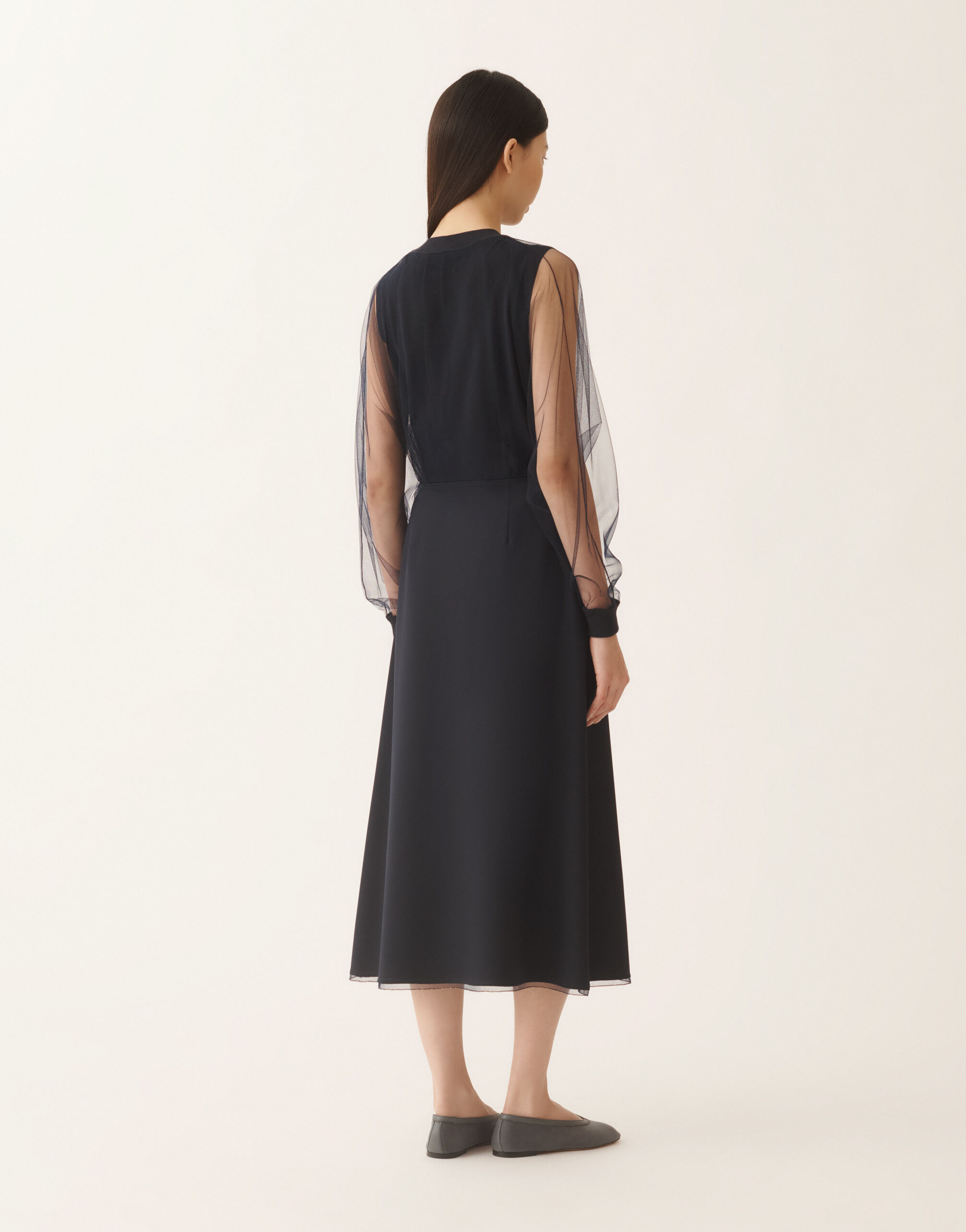 Mid-length skirt in techno tailoring, midnight blue for Women