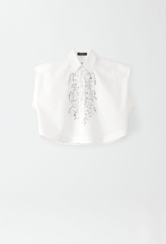Fabiana Filippi SLEEVELESS POPLIN CROPPED SHIRT WITH FRONT EMBROIDERY WHITE CAD274F241H4710000
