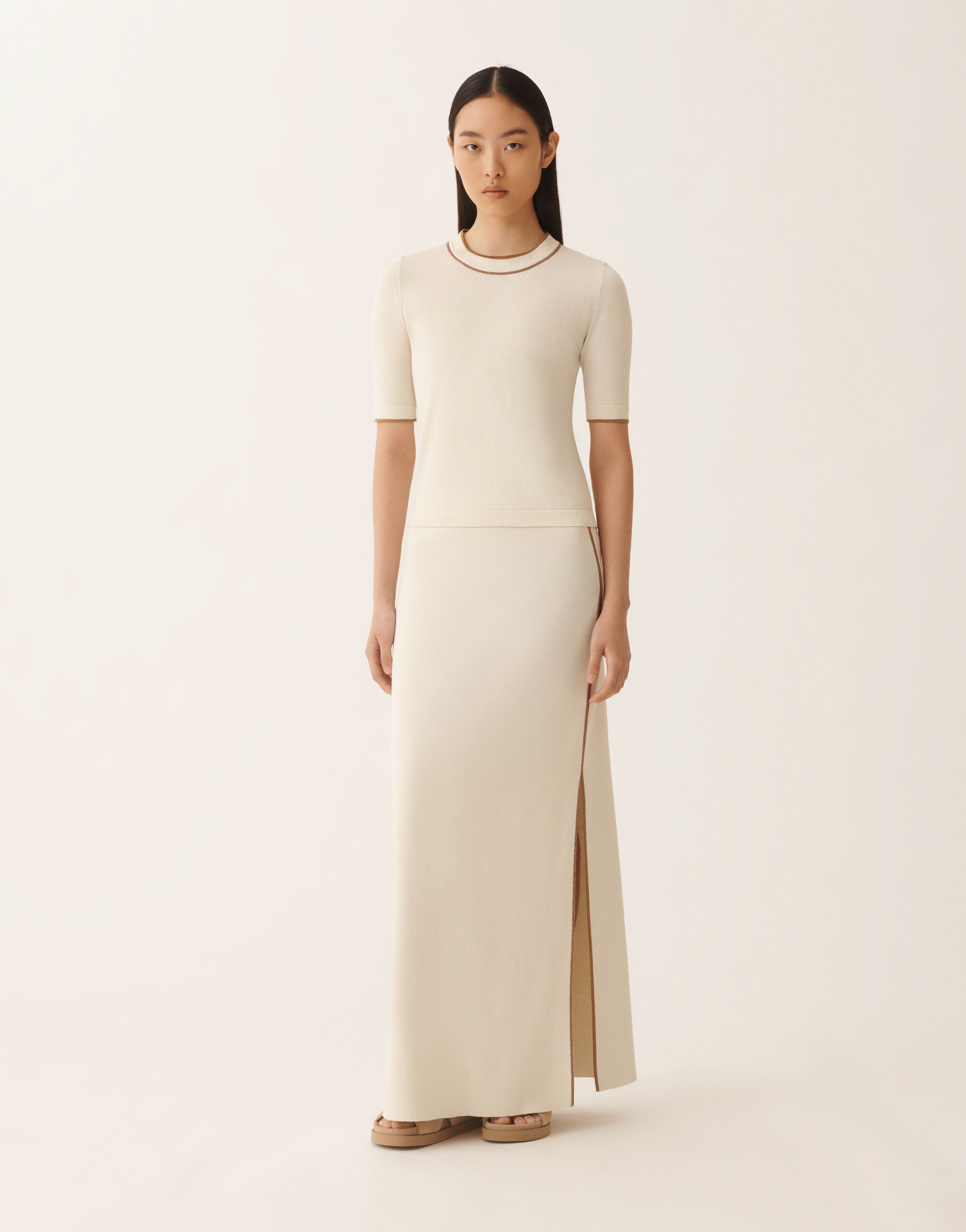 Fabiana Filippi Organic cotton T-shirt, butter and wicker BUTTER MAD276F544M1810000