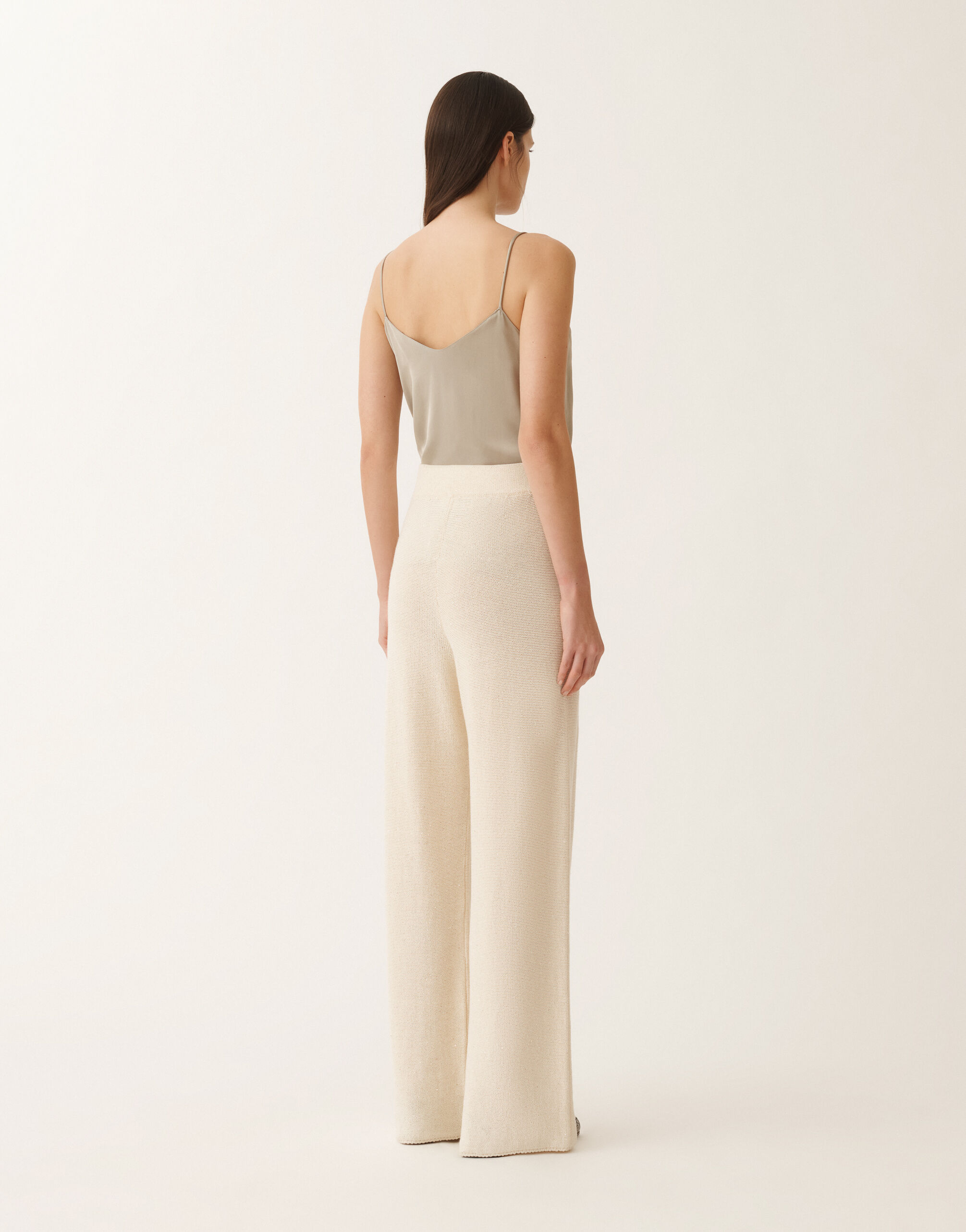 Fabiana Filippi Cotton and linen trousers with sequins, vanilla VANILLA PAD265F351D2730000