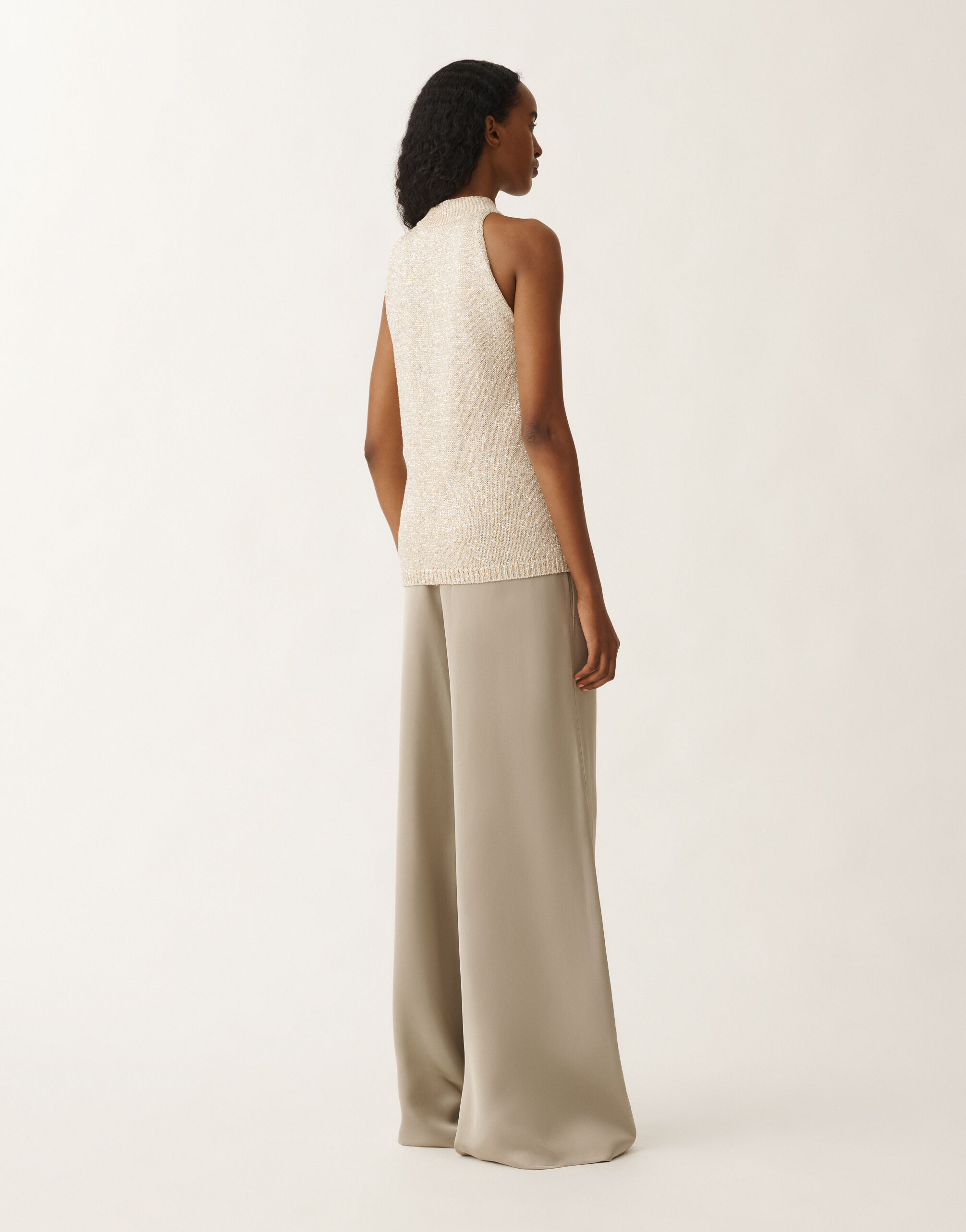 Fabiana Filippi Cotton knitted vest top with sequins, vanilla VANILLA MAD275F552L3310000