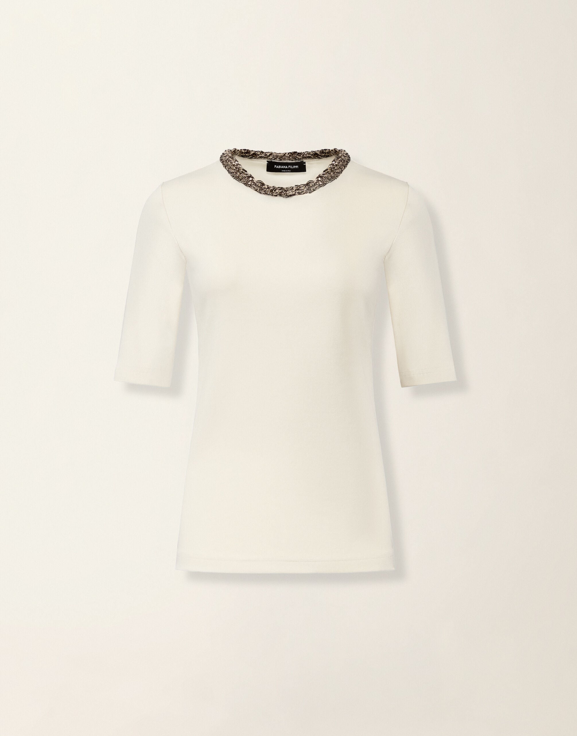 Fabiana Filippi Camiseta en jersey de algodón acanalado, mantequilla Mantequilla JED216F111M3370000