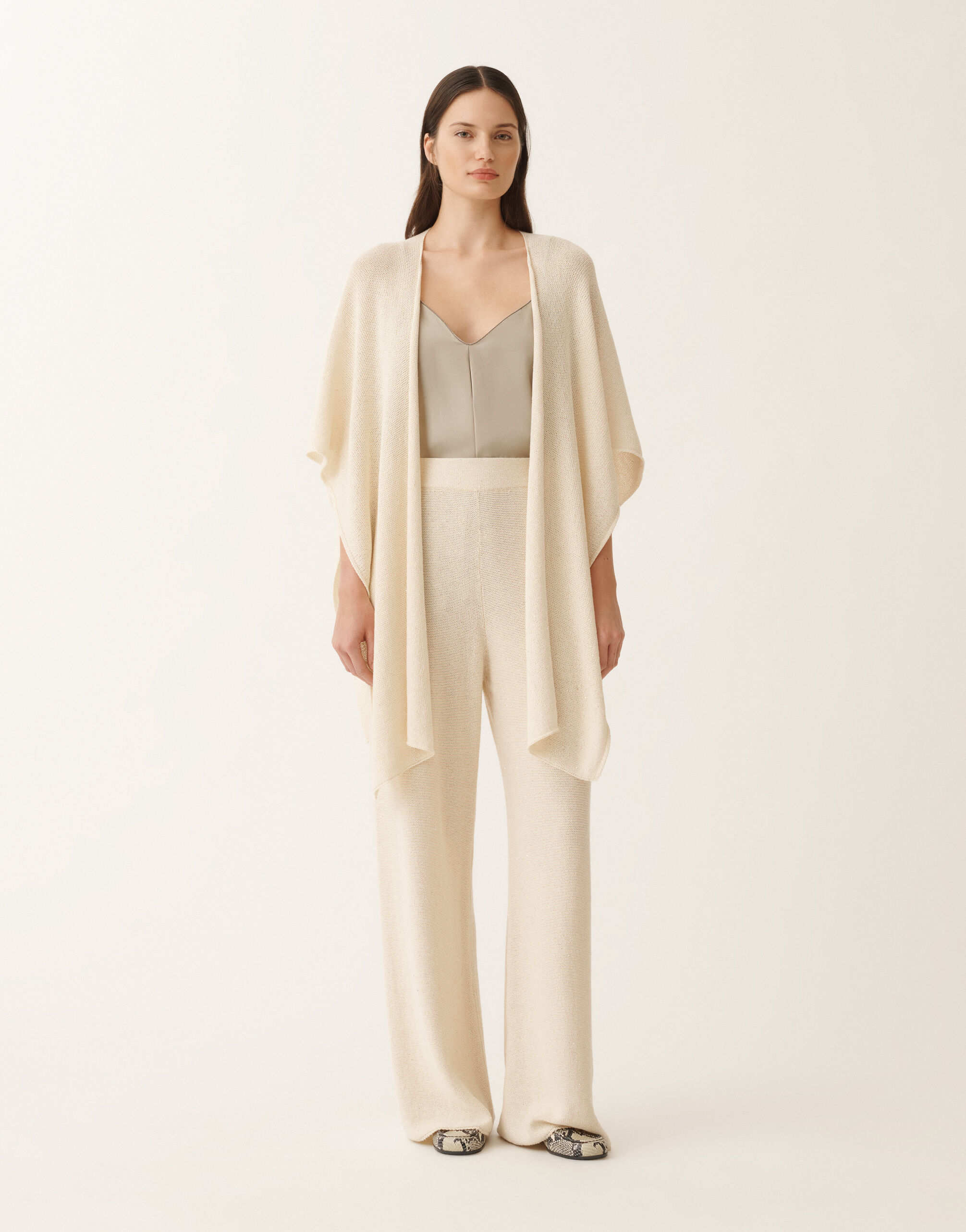 Fabiana Filippi Cotton and linen trousers with sequins, vanilla VANILLA PAD265F351D2730000