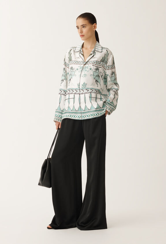 Fabiana Filippi Silk twill shirt with painted print, white, aqua green and teal WHITE/TURQUOISE/AQUAGREEN CAD275F734D8600000