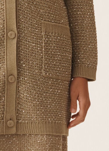Cotton ribbon cardigan with sequins, khaki Fabiana Filippi Cotton ribbon cardigan with sequins, khaki KHAKI MAD276F532M1200000
