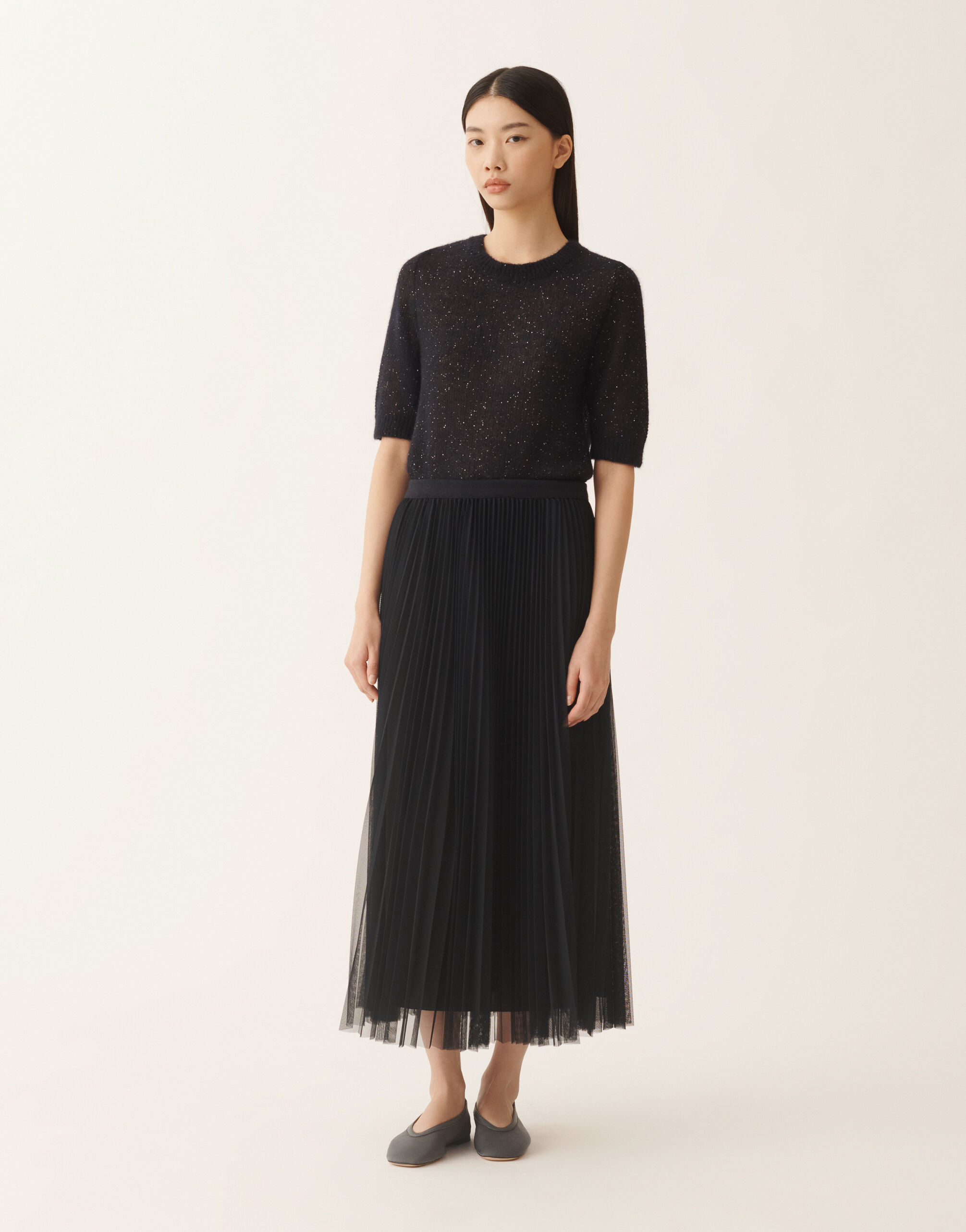 Wide pleated tulle skirt, midnight blue for Women | Fabiana Filippi®
