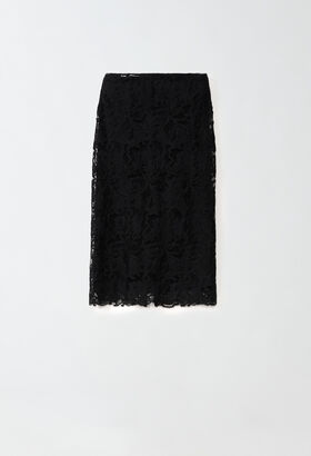 Fabiana Filippi FABULA VITAE LACE MIDI SKIRT WITH BACK VENT BLACK CTD214F382D7520000