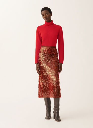 Fabiana Filippi Skirt in printed sequin tulle, lacquer Red GND225F826L6380000