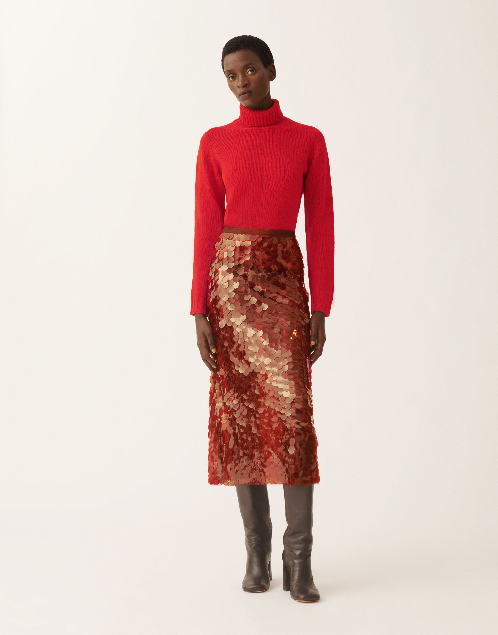Fabiana Filippi Skirt in printed sequin tulle, lacquer Red GND225F826L6380000