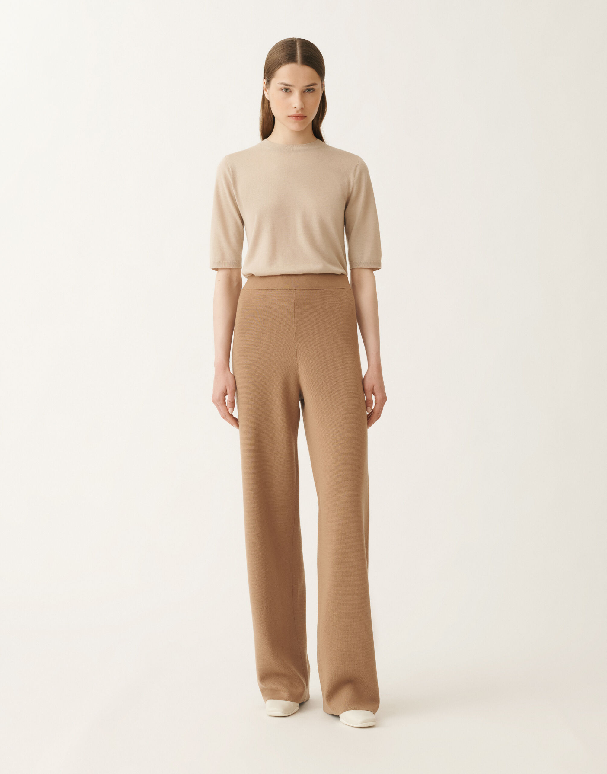 Merino wool trousers, wicker for Women | Fabiana Filippi®