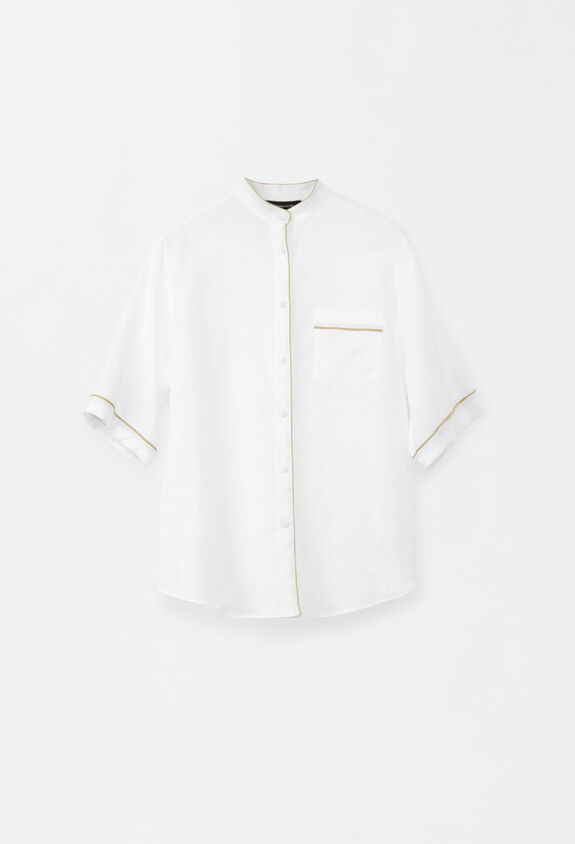 Fabiana Filippi LINEN SHORT SLEEVE SHIRT WITH CONTRAST PIPING OPTICAL WHITE CAD274F615H4970000